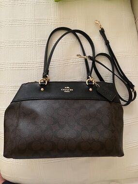 Coach Brown Signature Satchel with Black Leather Trim